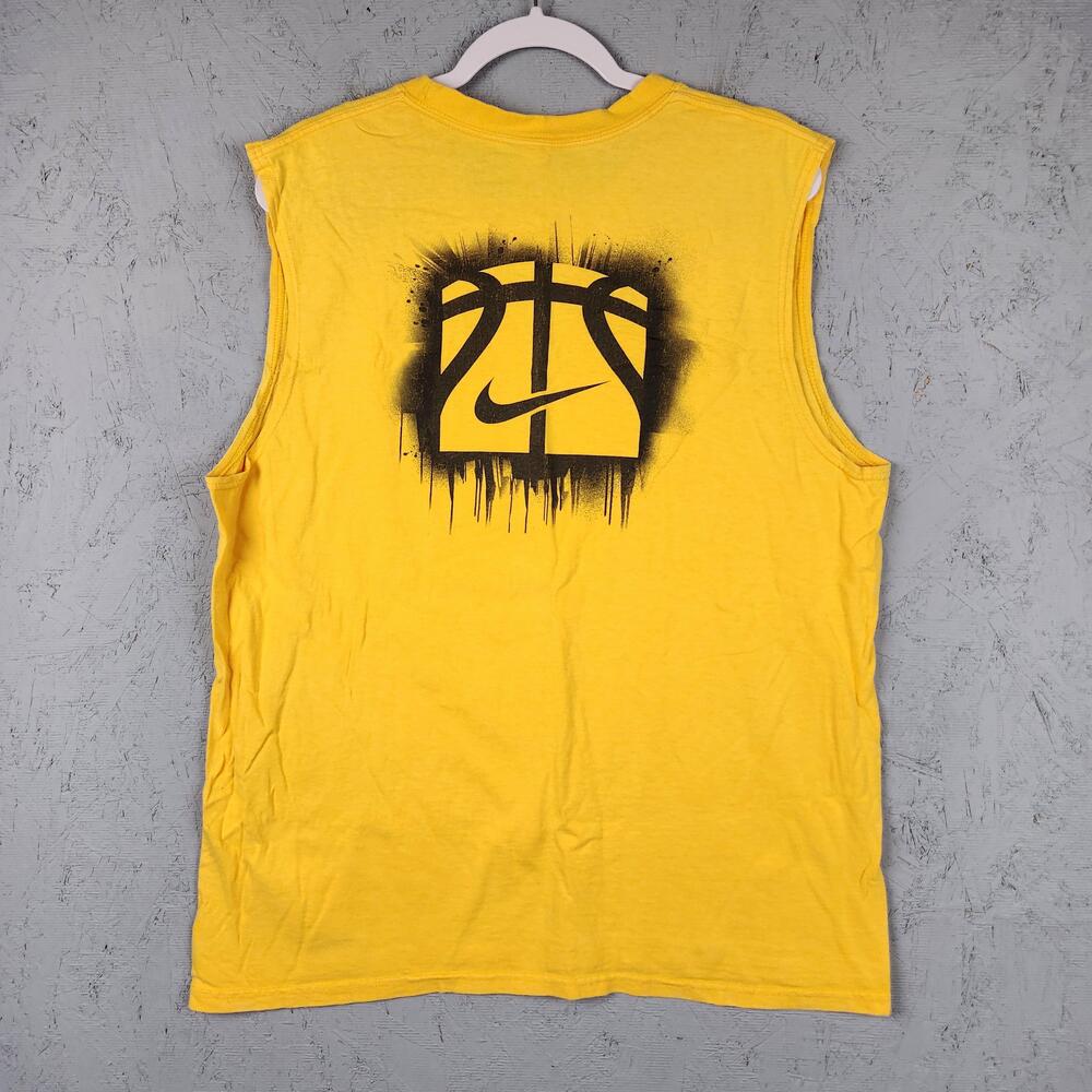 Vintage Nike Hoops Shirt Mens Large Yellow Basketball Center Swoosh Graphic Y2k